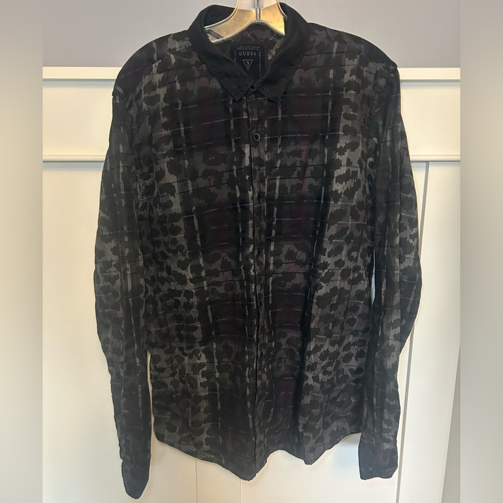 Vintage Guess leapord and flannel print longsleeve button up